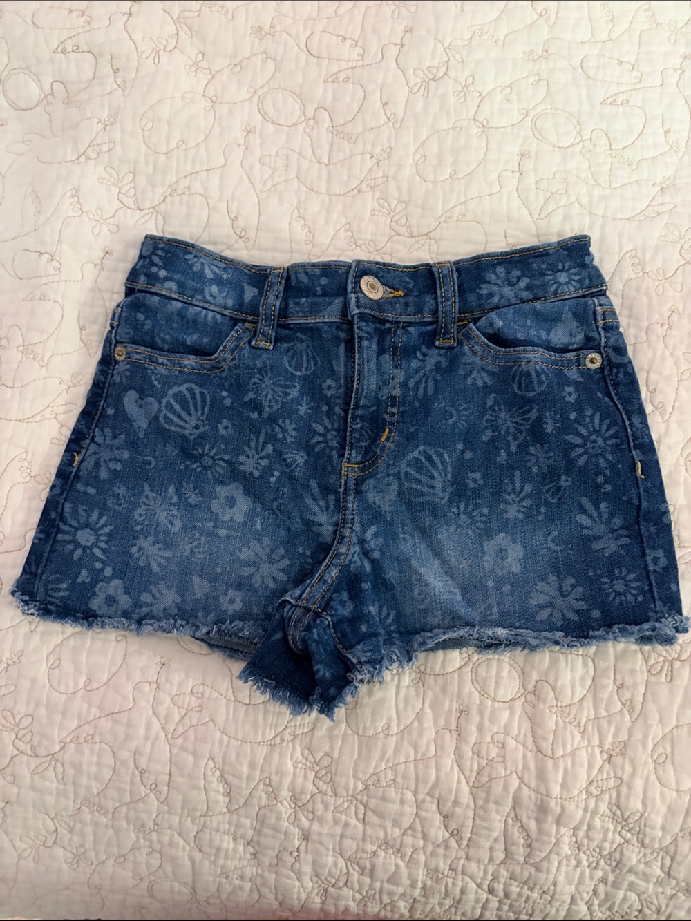 Floral Print Denim Jean Shorts - Blue